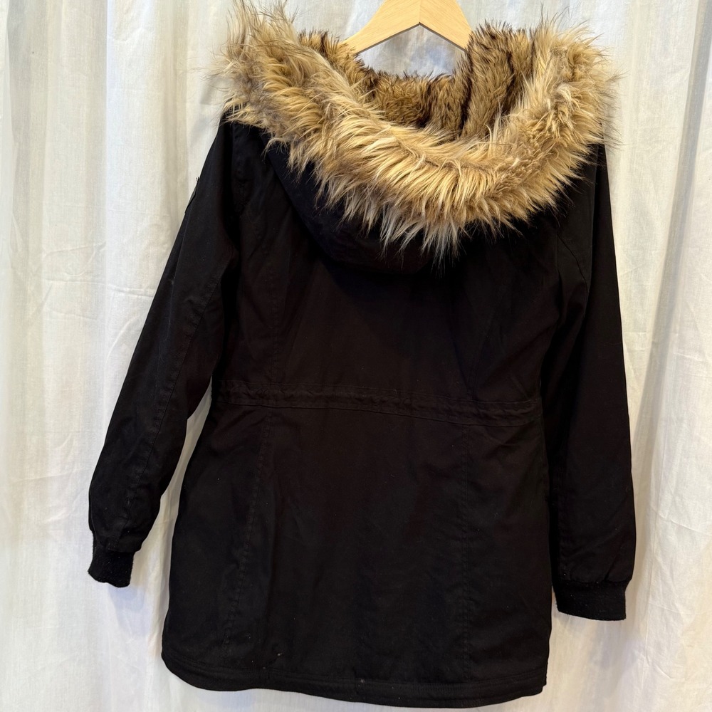 Hollister Heritage Women's Black Y2K Style Fur Lined Hooded Parka Jacket Size M - Picture 2 of 9